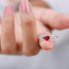 Created Ruby Heart Ring With Moissanite Lab Created Ruby - ( AAAA ) - Quality - Rosec Jewels