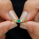 Heart Shape Emerald and Diamond Twisted Promise Ring in Gold Emerald - ( AAA ) - Quality - Rosec Jewels