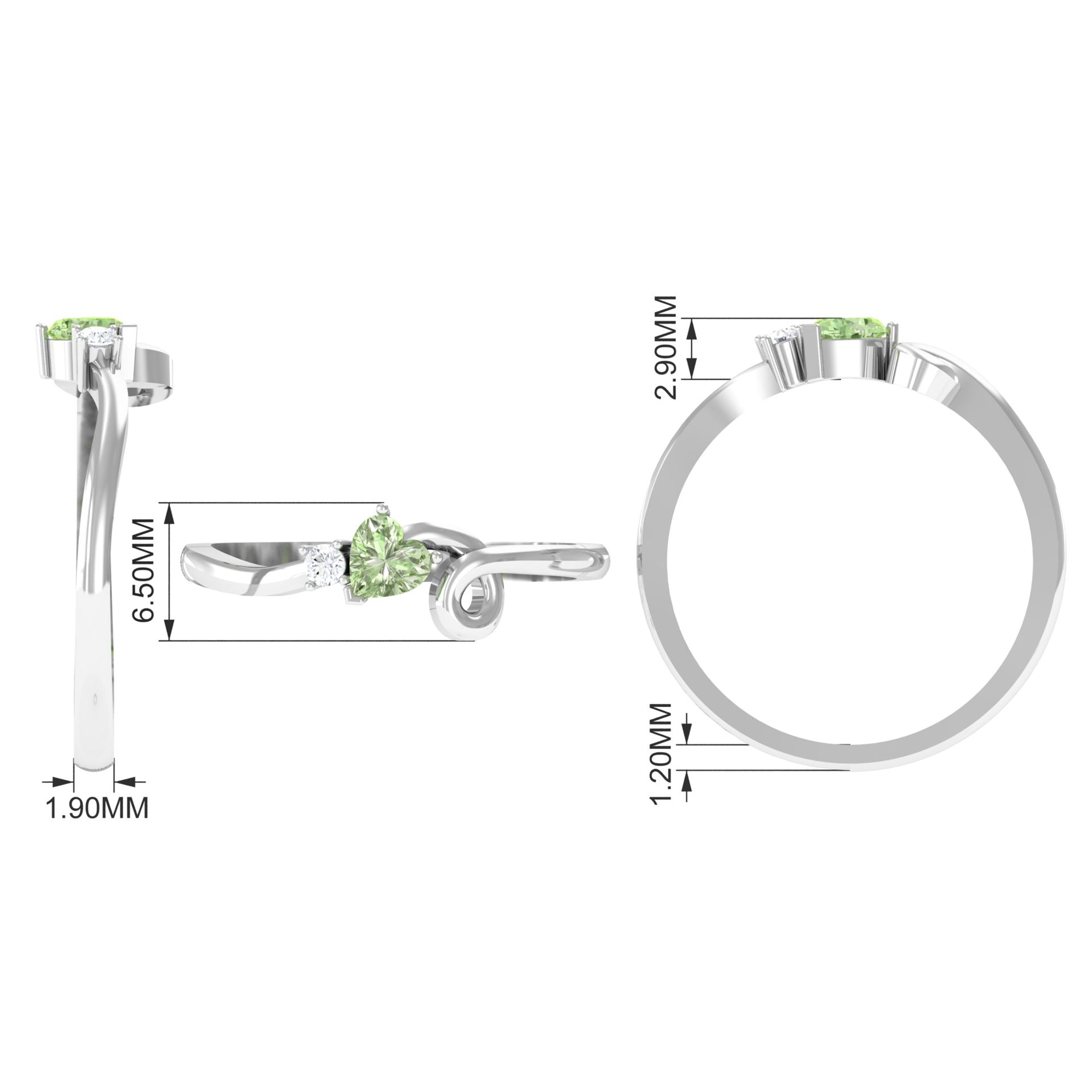 Heart Shape Green Sapphire and Diamond Twisted Promise Ring Green Sapphire - ( AAA ) - Quality - Rosec Jewels