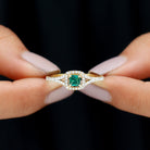 Princess Cut Lab Grown Emerald Designer Ring with Diamond Split Shank Lab Created Emerald - ( AAAA ) - Quality - Rosec Jewels