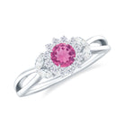 Pink Tourmaline and Diamond Flower Engagement Ring with Split Shank Pink Tourmaline - ( AAA ) - Quality - Rosec Jewels