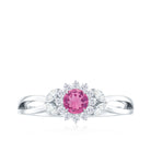 Pink Tourmaline and Diamond Flower Engagement Ring with Split Shank Pink Tourmaline - ( AAA ) - Quality - Rosec Jewels