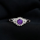 Split Shank Amethyst Flower Engagement Ring with Diamond Amethyst - ( AAA ) - Quality - Rosec Jewels