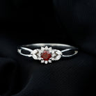 Split Shank Garnet Flower Engagement Ring with Diamond Garnet - ( AAA ) - Quality - Rosec Jewels