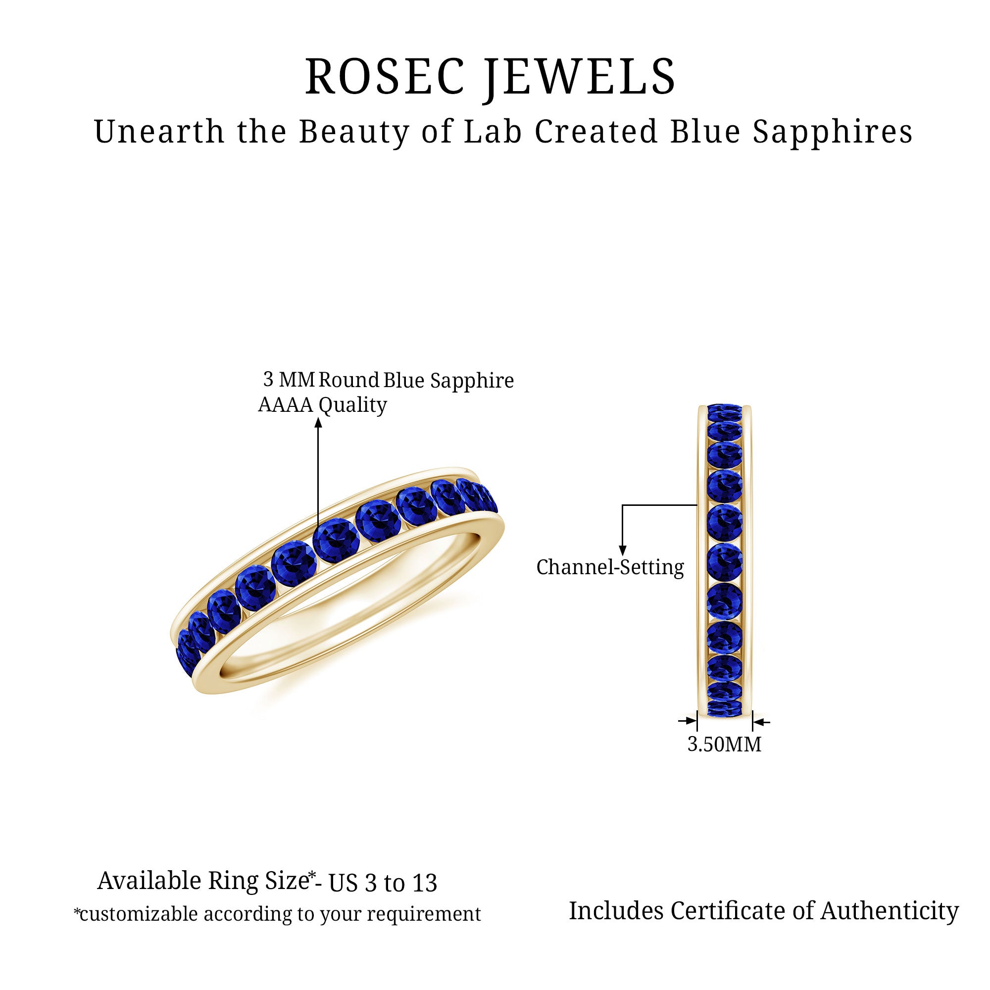 Round Created Blue Sapphire Full Eternity Ring in Channel Setting Lab Created Blue Sapphire - ( AAAA ) - Quality - Rosec Jewels