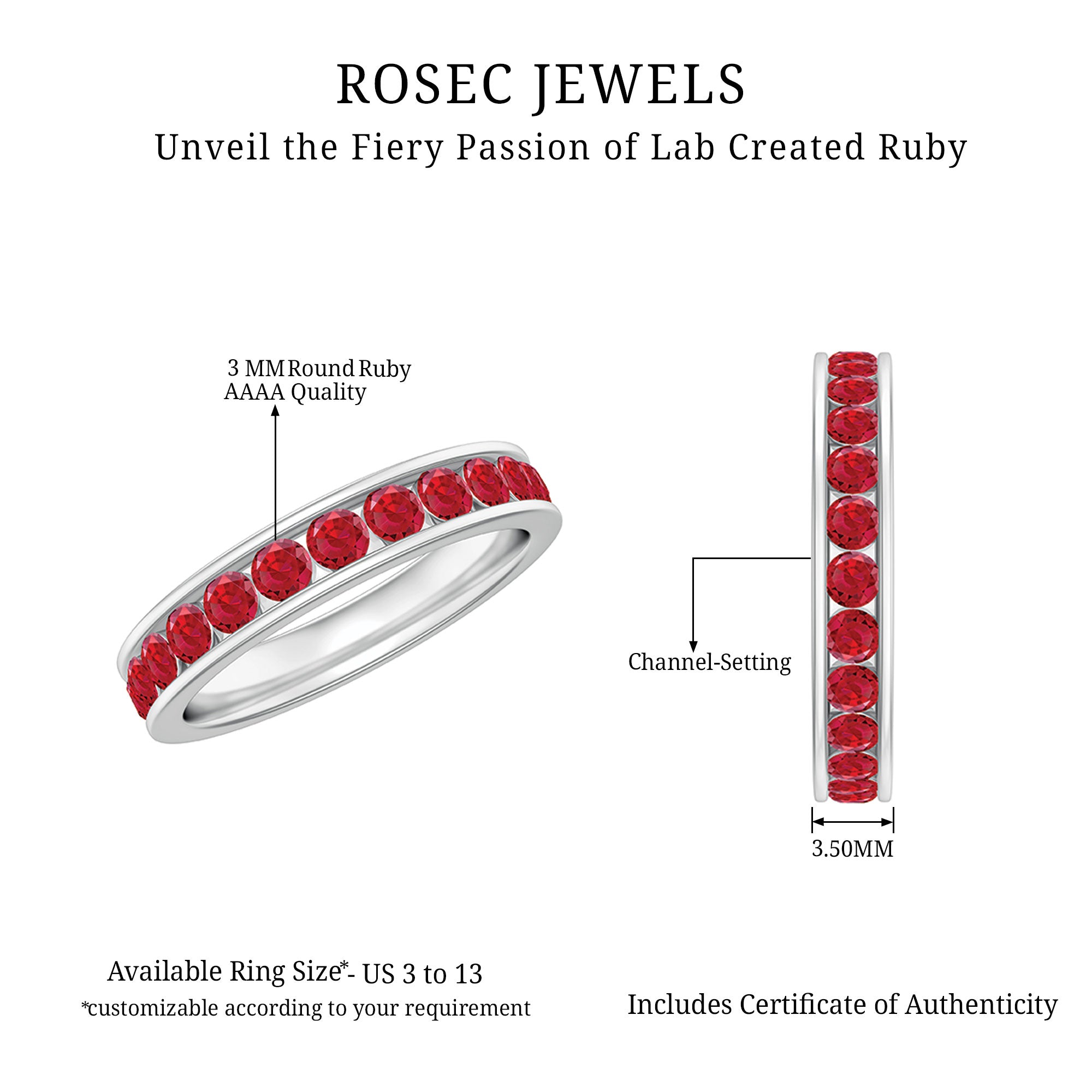 Round Created Ruby Full Eternity Ring in Channel Setting Lab Created Ruby - ( AAAA ) - Quality - Rosec Jewels