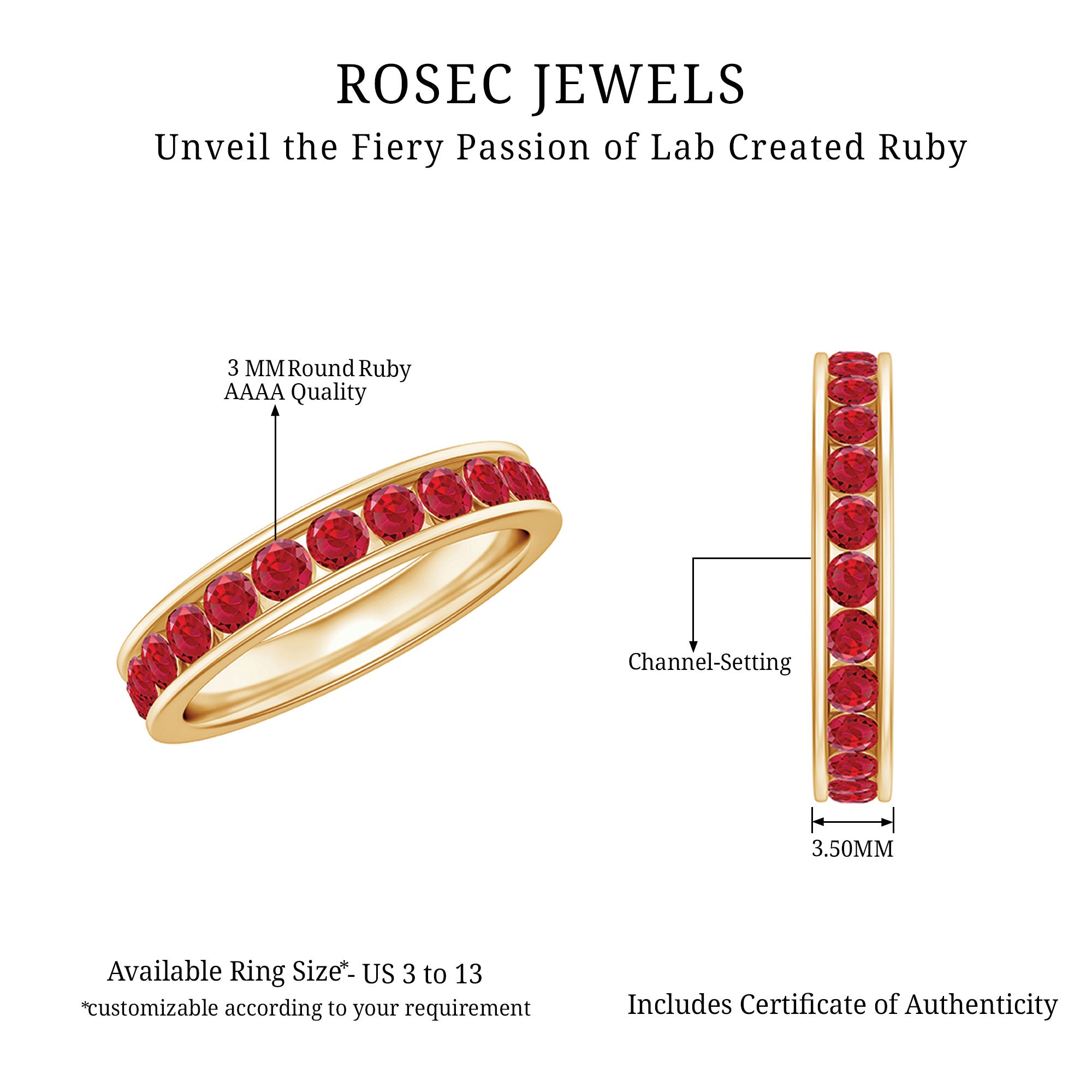 Round Created Ruby Full Eternity Ring in Channel Setting Lab Created Ruby - ( AAAA ) - Quality - Rosec Jewels