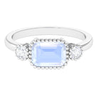 Moonstone East West Engagement Ring with Diamond in Beaded Bezel Setting Moonstone - ( AAA ) - Quality - Rosec Jewels