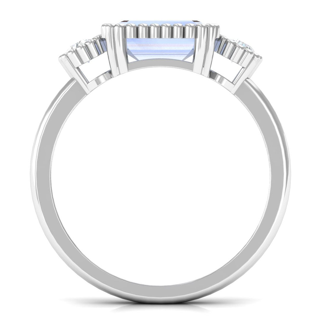 Moonstone East West Engagement Ring with Diamond in Beaded Bezel Setting Moonstone - ( AAA ) - Quality - Rosec Jewels