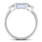 Moonstone East West Engagement Ring with Diamond in Beaded Bezel Setting Moonstone - ( AAA ) - Quality - Rosec Jewels