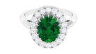 Vintage Style Lab Grown Emerald and Moissanite Halo Engagement Ring Lab Created Emerald - ( AAAA ) - Quality - Rosec Jewels