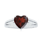 Heart Shape Solitaire Garnet Designer Engagement Ring with Diamond Garnet - ( AAA ) - Quality - Rosec Jewels