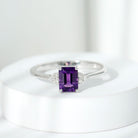 1.5 CT Octagon Cut Amethyst Engagement Ring with Diamond Trio Amethyst - ( AAA ) - Quality - Rosec Jewels