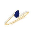 Tilted Pear Cut Blue Sapphire Solitaire Bypass Ring with Diamond Blue Sapphire - ( AAA ) - Quality - Rosec Jewels