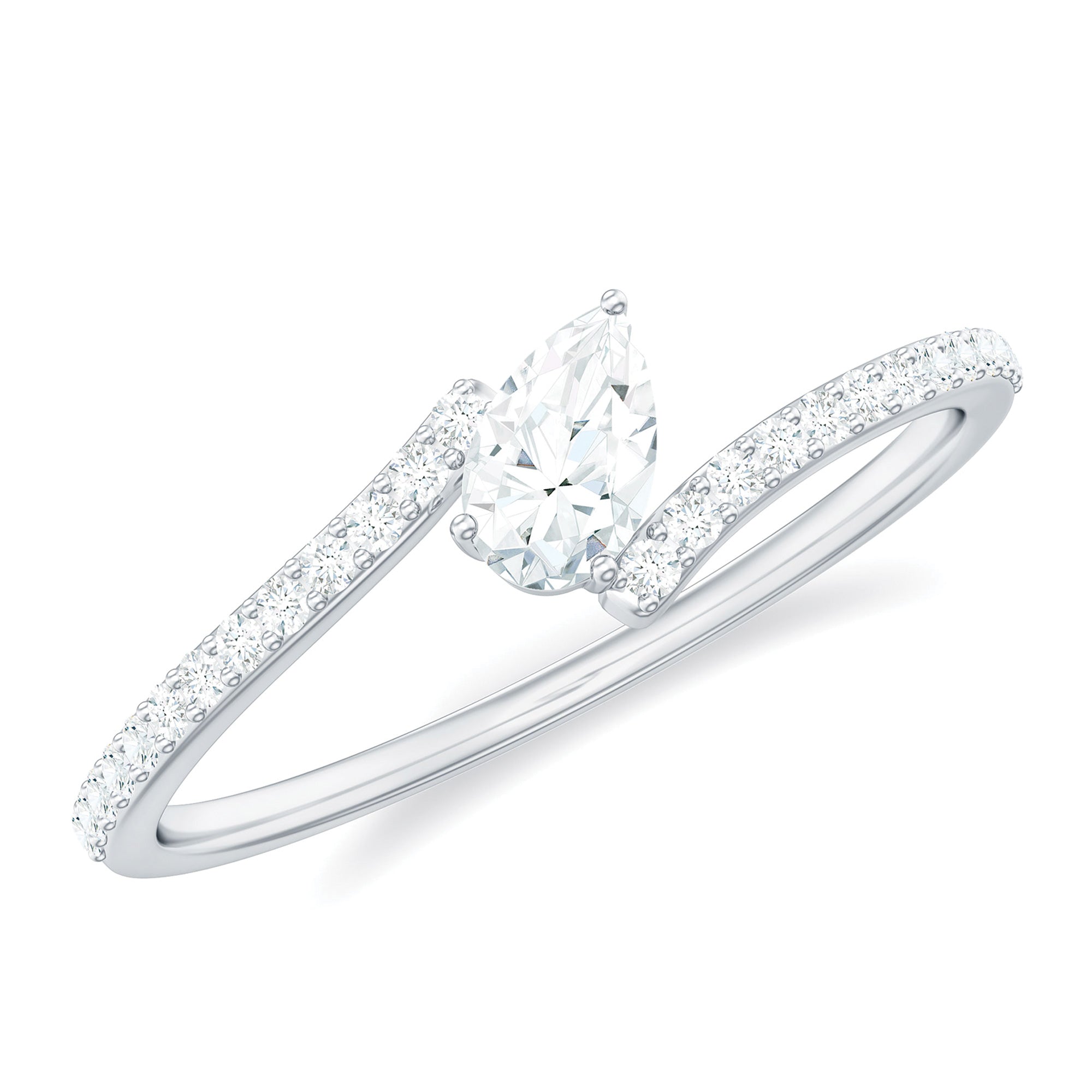 Pear Shaped Solitaire Moissanite Bypass Promise Ring Moissanite - ( D-VS1 ) - Color and Clarity - Rosec Jewels