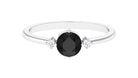 Minimal Round Black Onyx Promise Ring with Diamond Black Onyx - ( AAA ) - Quality - Rosec Jewels