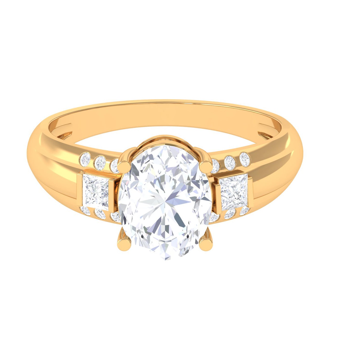 Oval Cut Moissanite Solitaire Statement Engagement Ring with Accent Moissanite - ( D-VS1 ) - Color and Clarity - Rosec Jewels