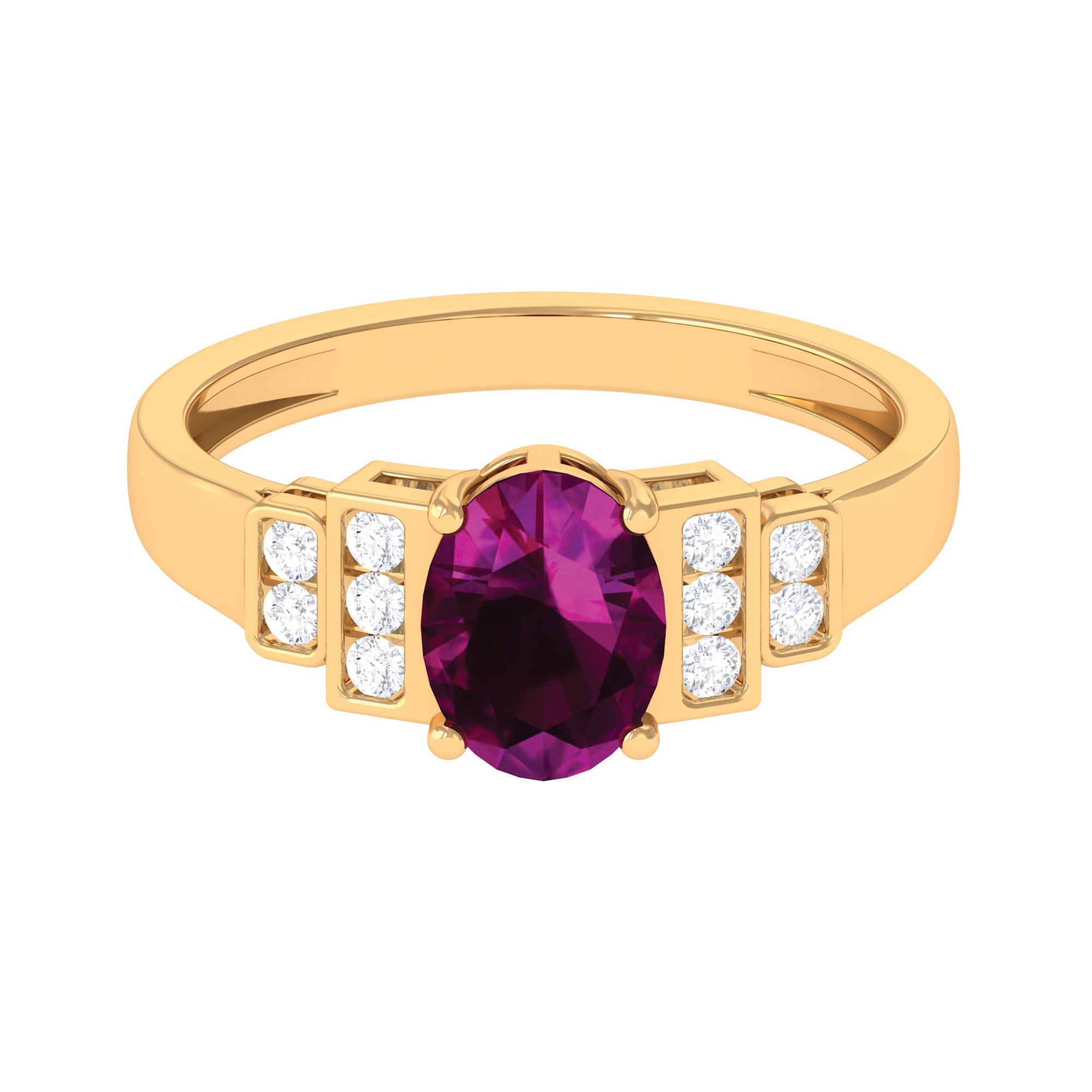 1.75 CT Rhodolite Solitaire Ring with Diamond Collar Rhodolite - ( AAA ) - Quality - Rosec Jewels