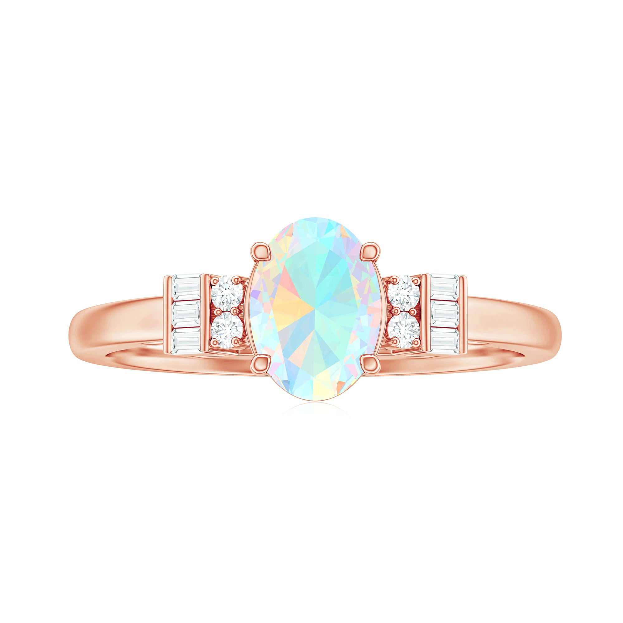 1 CT Oval Cut Ethiopian Opal and Diamond Classic Ring Ethiopian Opal - ( AAA ) - Quality - Rosec Jewels