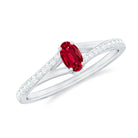 1/2 CT Split Shank Lab Grown Ruby Simple Solitaire Ring with Diamond Lab Created Ruby - ( AAAA ) - Quality - Rosec Jewels