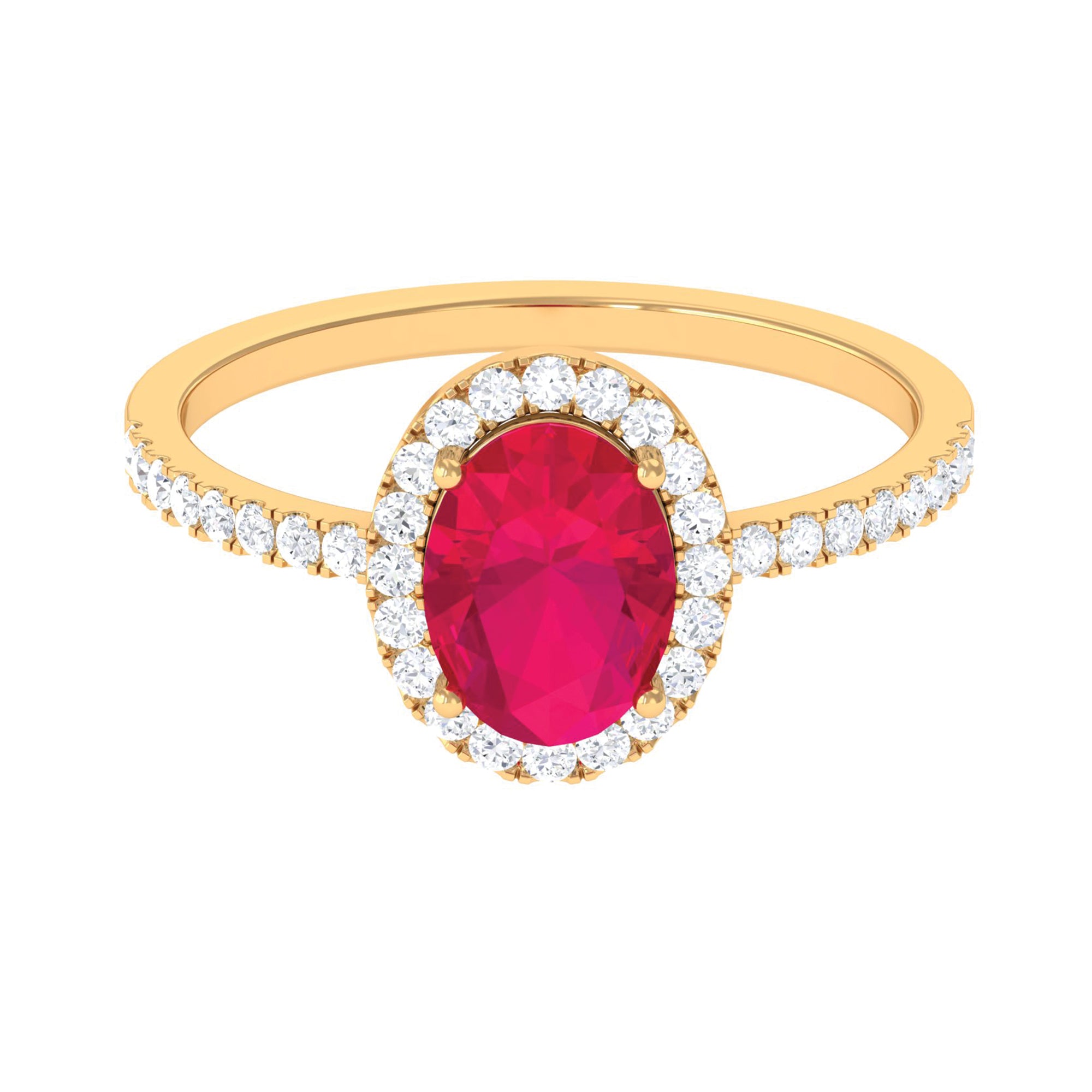 Oval Ruby Engagement Ring with Diamond Halo and Side Stones Ruby - ( AAA ) - Quality - Rosec Jewels