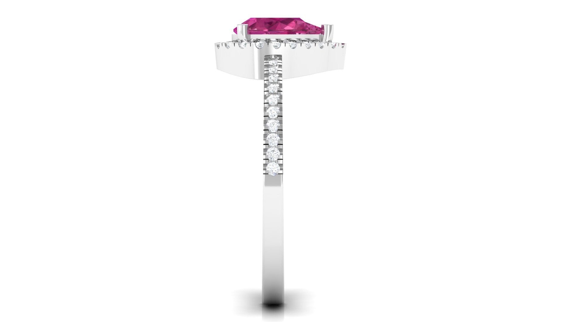 Natural Pink Tourmaline Teardrop Ring with Diamond Halo Pink Tourmaline - ( AAA ) - Quality - Rosec Jewels