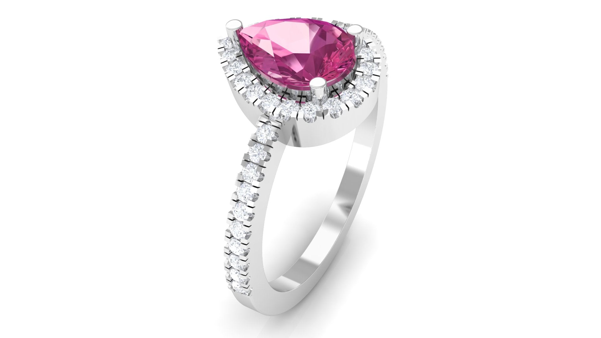 Natural Pink Tourmaline Teardrop Ring with Diamond Halo Pink Tourmaline - ( AAA ) - Quality - Rosec Jewels