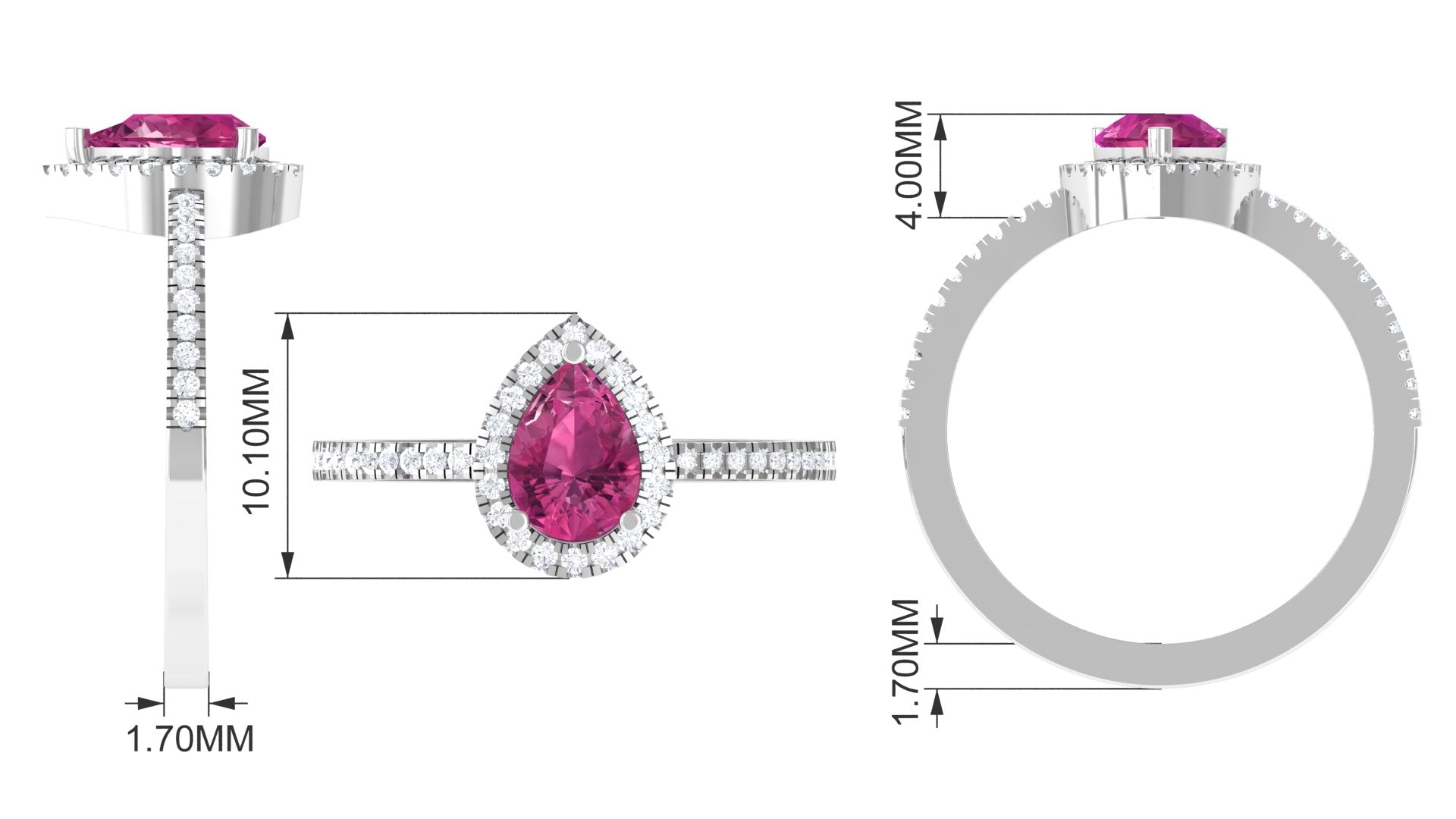 Natural Pink Tourmaline Teardrop Ring with Diamond Halo Pink Tourmaline - ( AAA ) - Quality - Rosec Jewels