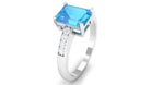 Emerald Cut Swiss Blue Topaz Solitaire Engagement Ring with Diamond Side Stones Swiss Blue Topaz - ( AAA ) - Quality - Rosec Jewels