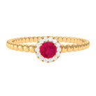 Minimal Ruby Promise Ring with Diamond Halo Ruby - ( AAA ) - Quality - Rosec Jewels