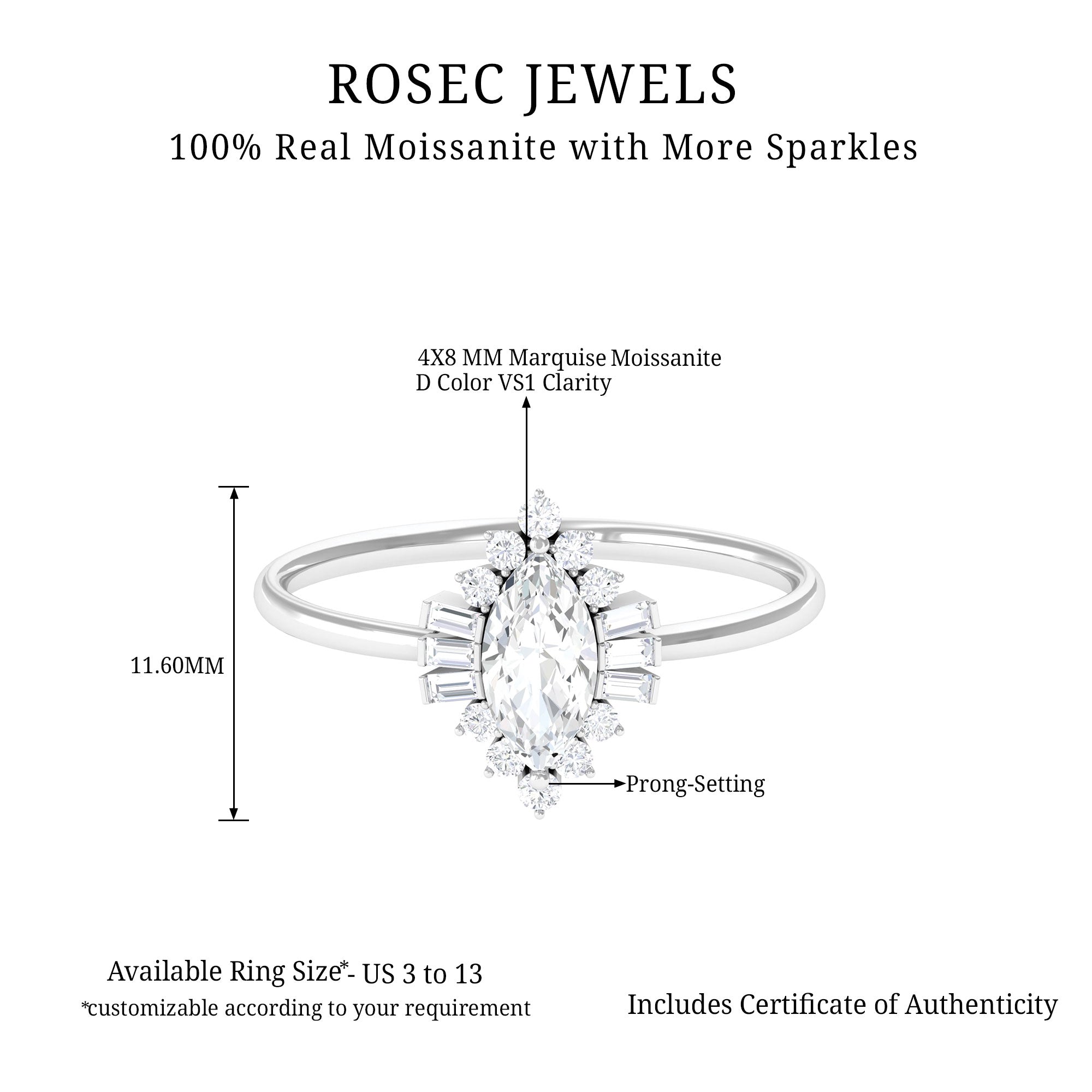 1.5 CT Certified Moissanite Antique Ring with Halo in Gold Moissanite - ( D-VS1 ) - Color and Clarity - Rosec Jewels