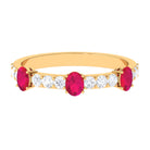 Oval Shape Ruby and Diamond Half Eternity Band Ring Ruby - ( AAA ) - Quality - Rosec Jewels