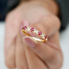 Elegant Ruby and Diamond Semi Eternity Band Ring Ruby - ( AAA ) - Quality - Rosec Jewels