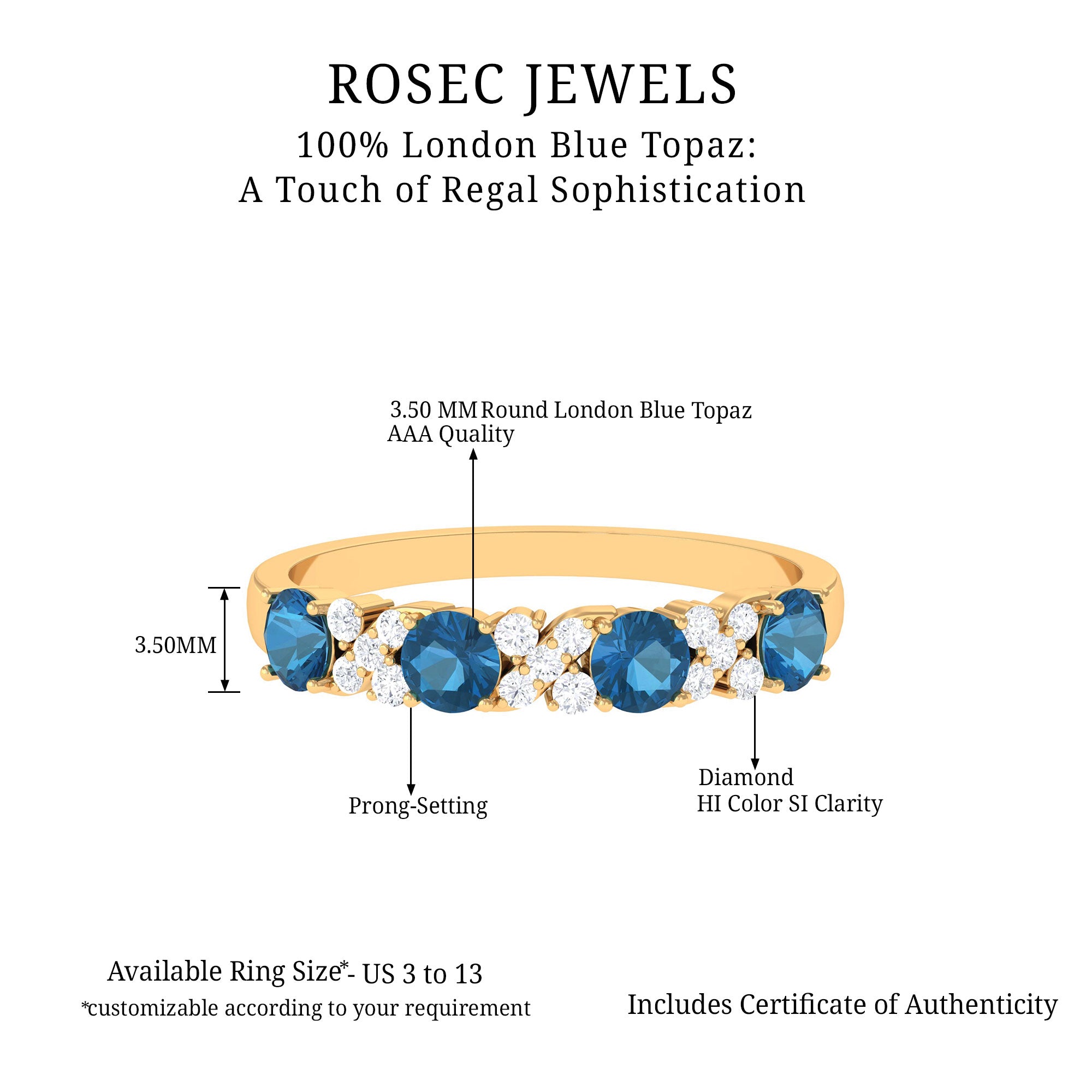 Elegant London Blue Topaz and Diamond Half Eternity Band Ring London Blue Topaz - ( AAA ) - Quality - Rosec Jewels