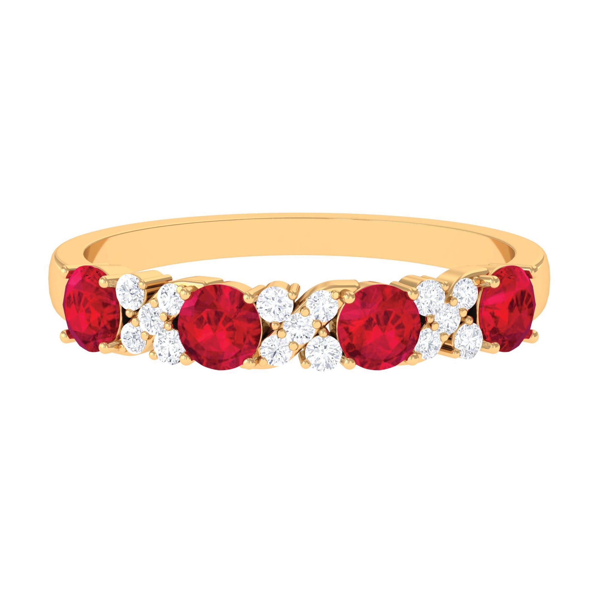 1 CT Elegant Created Ruby and Diamond Half Eternity Ring Lab Created Ruby - ( AAAA ) - Quality - Rosec Jewels