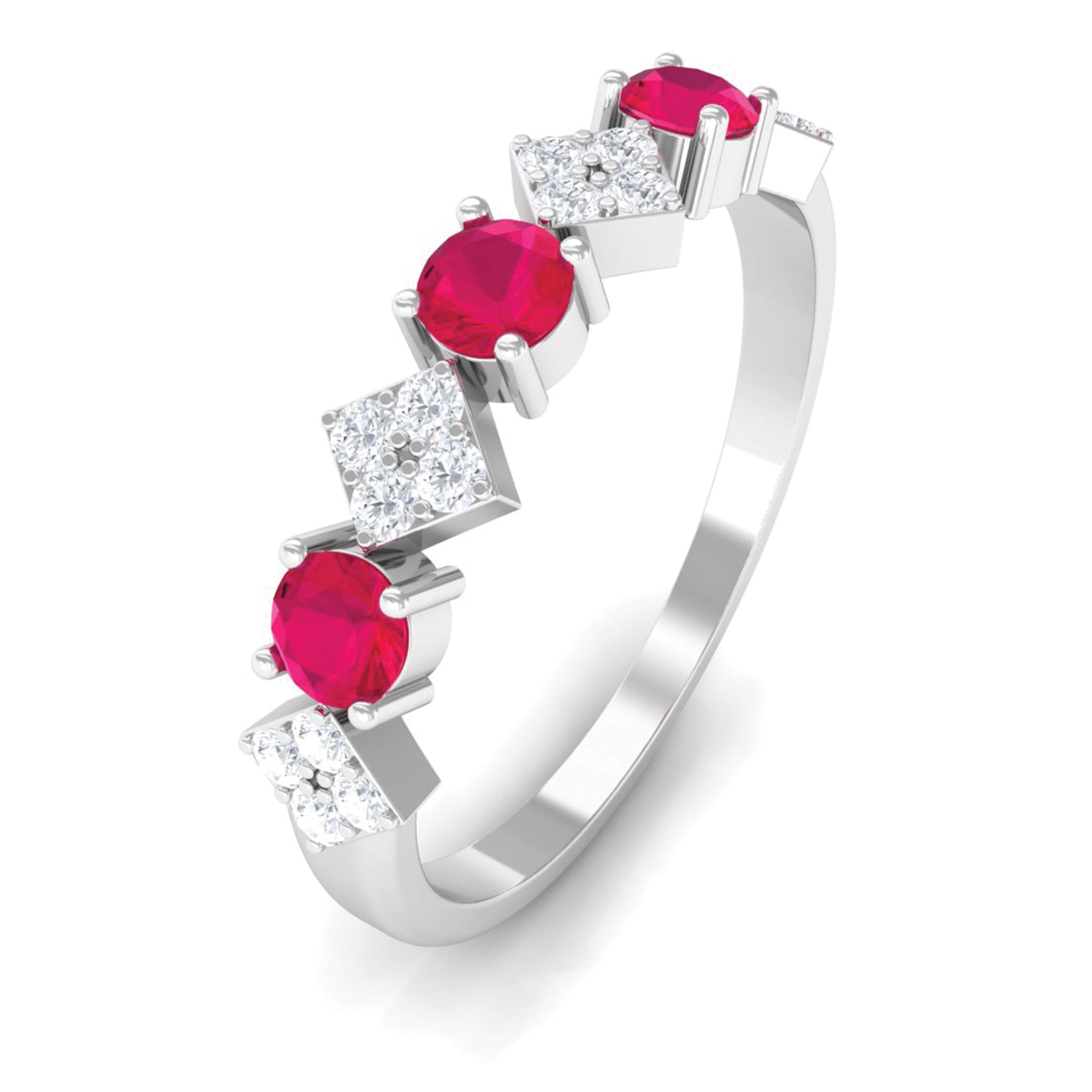 Classic Ruby and Diamond Half Eternity Ring Ruby - ( AAA ) - Quality - Rosec Jewels