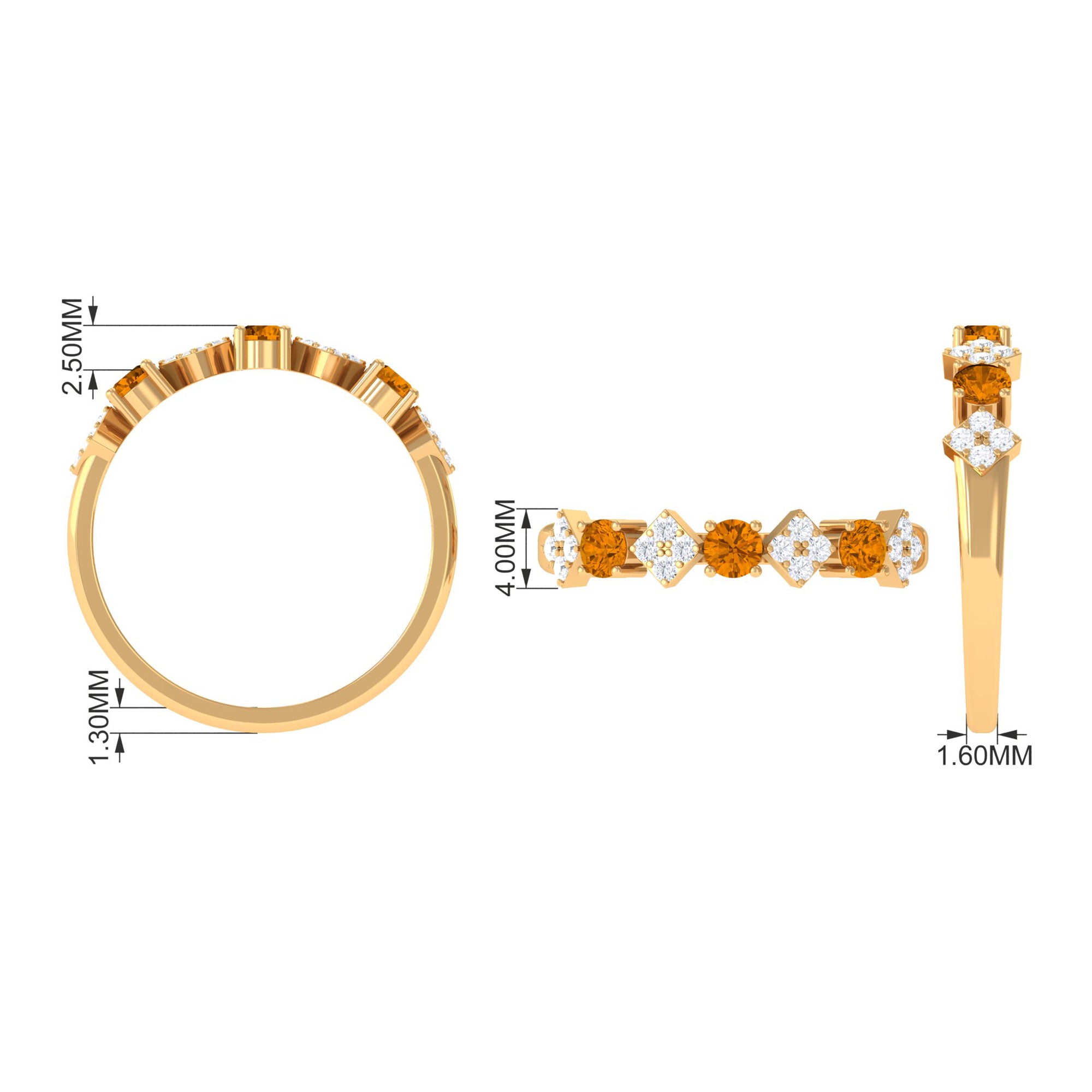 Natural Citrine and Diamond Half Eternity Band Ring in Gold Citrine - ( AAA ) - Quality - Rosec Jewels