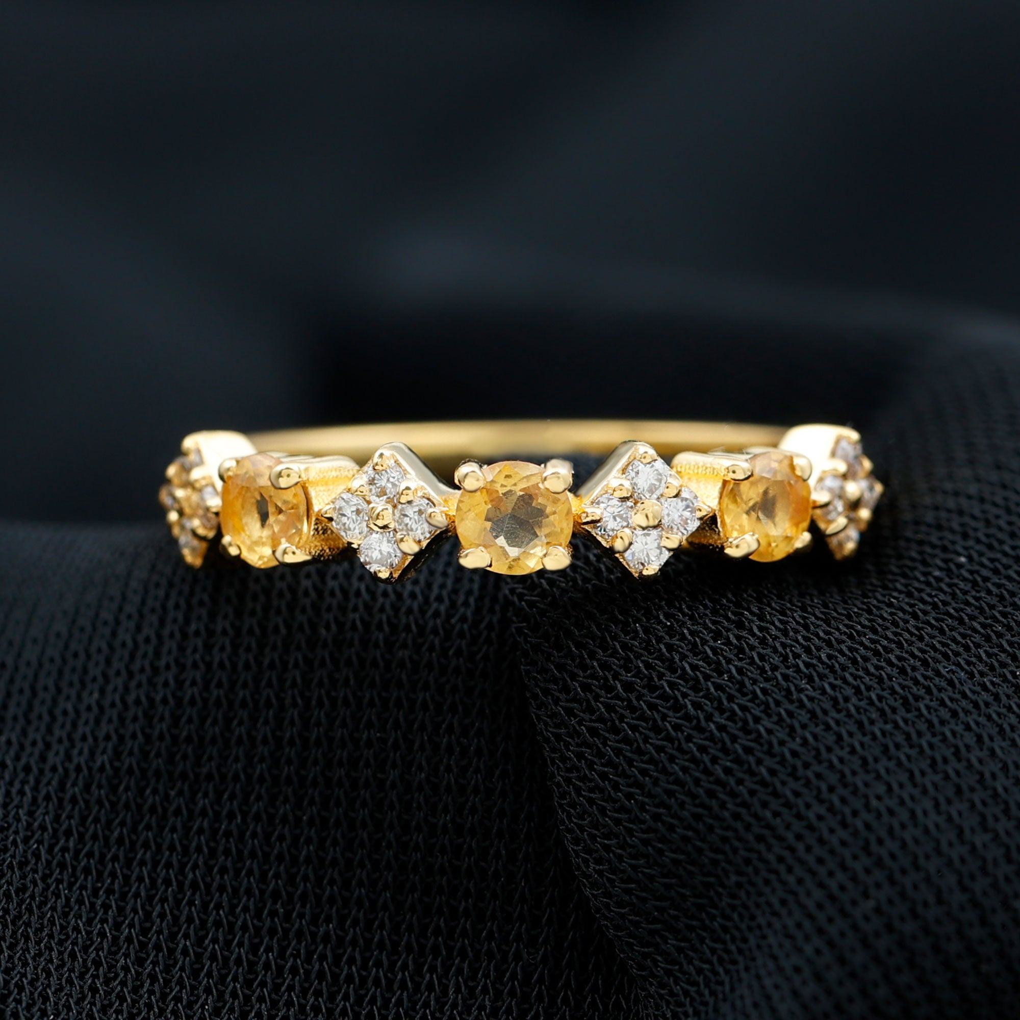 Natural Citrine and Diamond Half Eternity Band Ring in Gold Citrine - ( AAA ) - Quality - Rosec Jewels