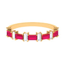 Baguette Cut Ruby Half Eternity Ring with Diamond Accent Ruby - ( AAA ) - Quality - Rosec Jewels