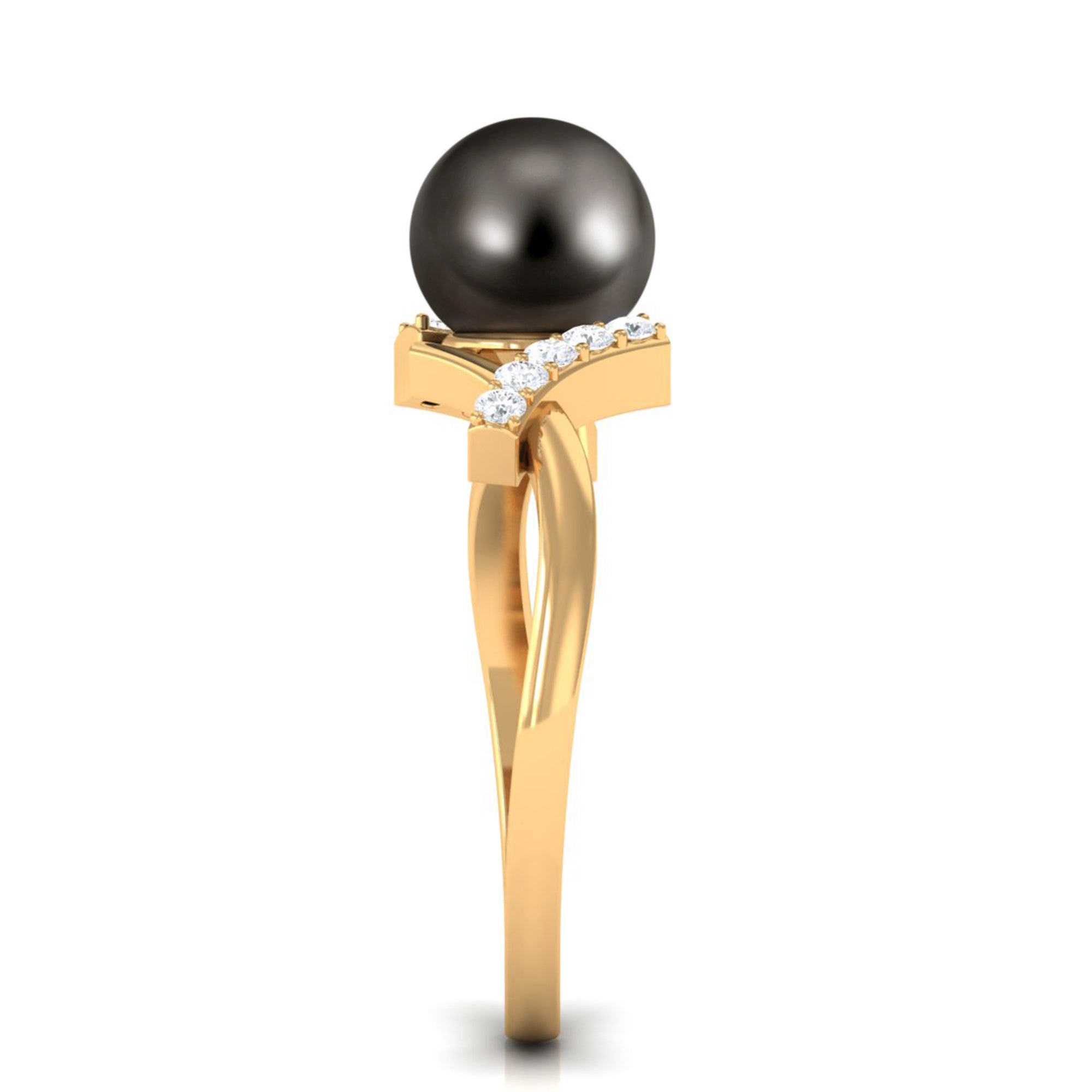 Tahitian Pearl Solitaire Ring with Diamond Accent Tahitian pearl - ( AAA ) - Quality - Rosec Jewels