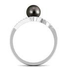 Solitaire Tahitian Pearl Bypass Engagement Ring with Diamond Tahitian pearl - ( AAA ) - Quality - Rosec Jewels