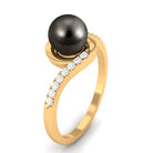 Solitaire Tahitian Pearl Bypass Engagement Ring with Diamond Tahitian pearl - ( AAA ) - Quality - Rosec Jewels