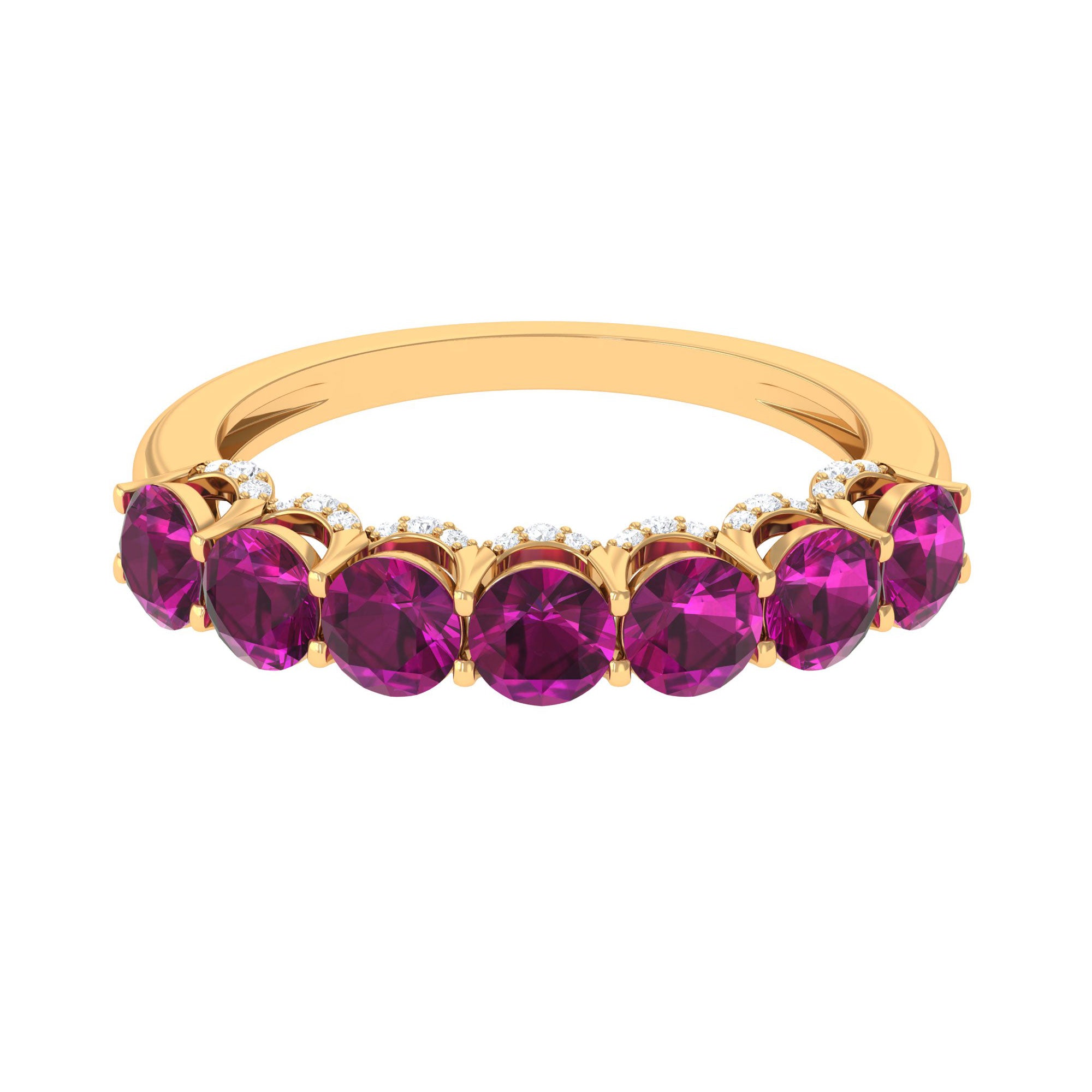 Classic Rhodolite and Moissanite Half Eternity Band Rhodolite - ( AAA ) - Quality - Rosec Jewels