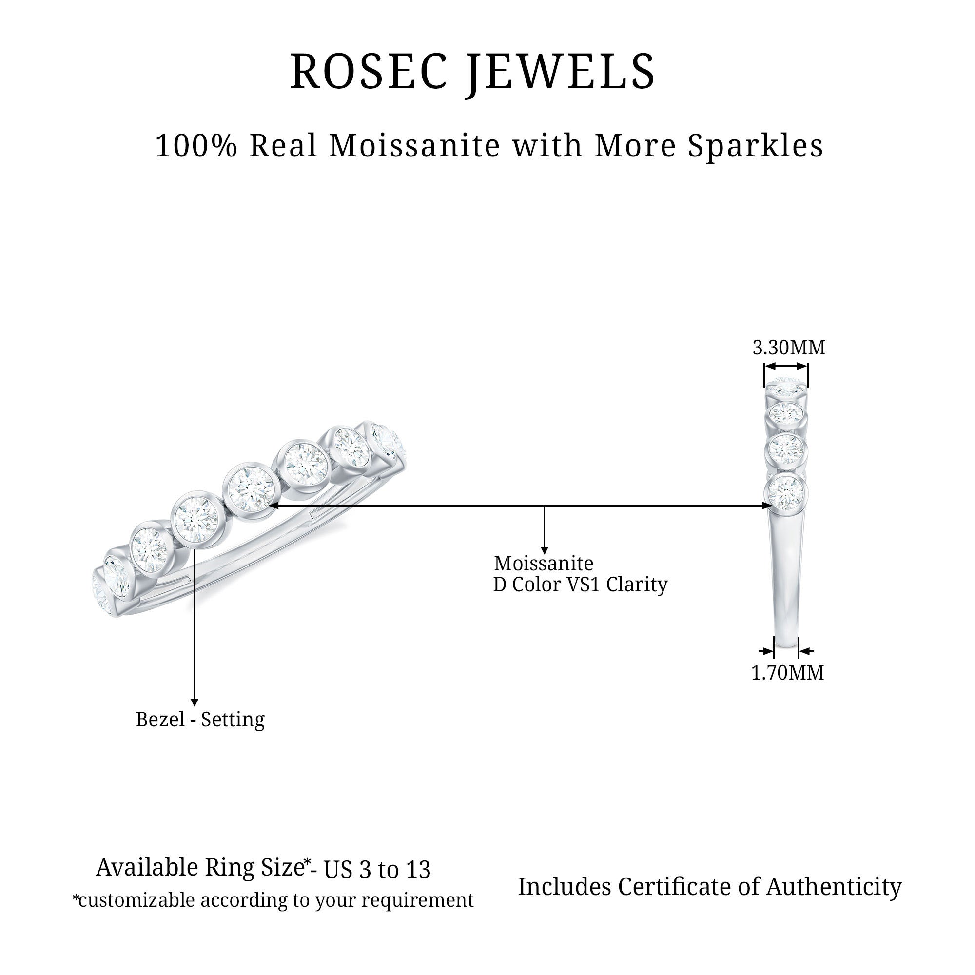 Rosec Jewels-Bezel Set Moissanite Half Eternity Band Ring