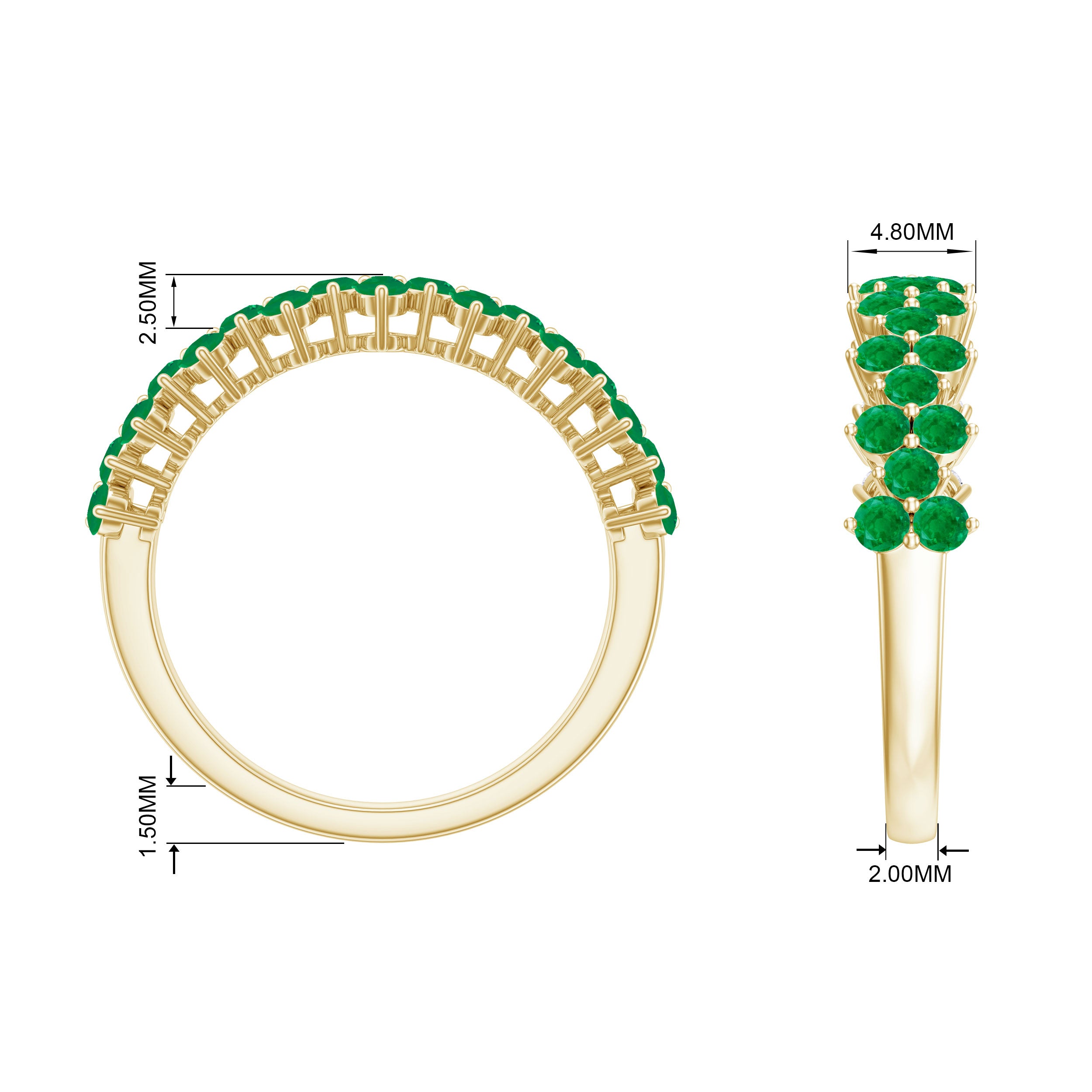 Minimal Emerald Cluster Half Eternity Ring in Prong Setting Emerald - ( AAA ) - Quality - Rosec Jewels