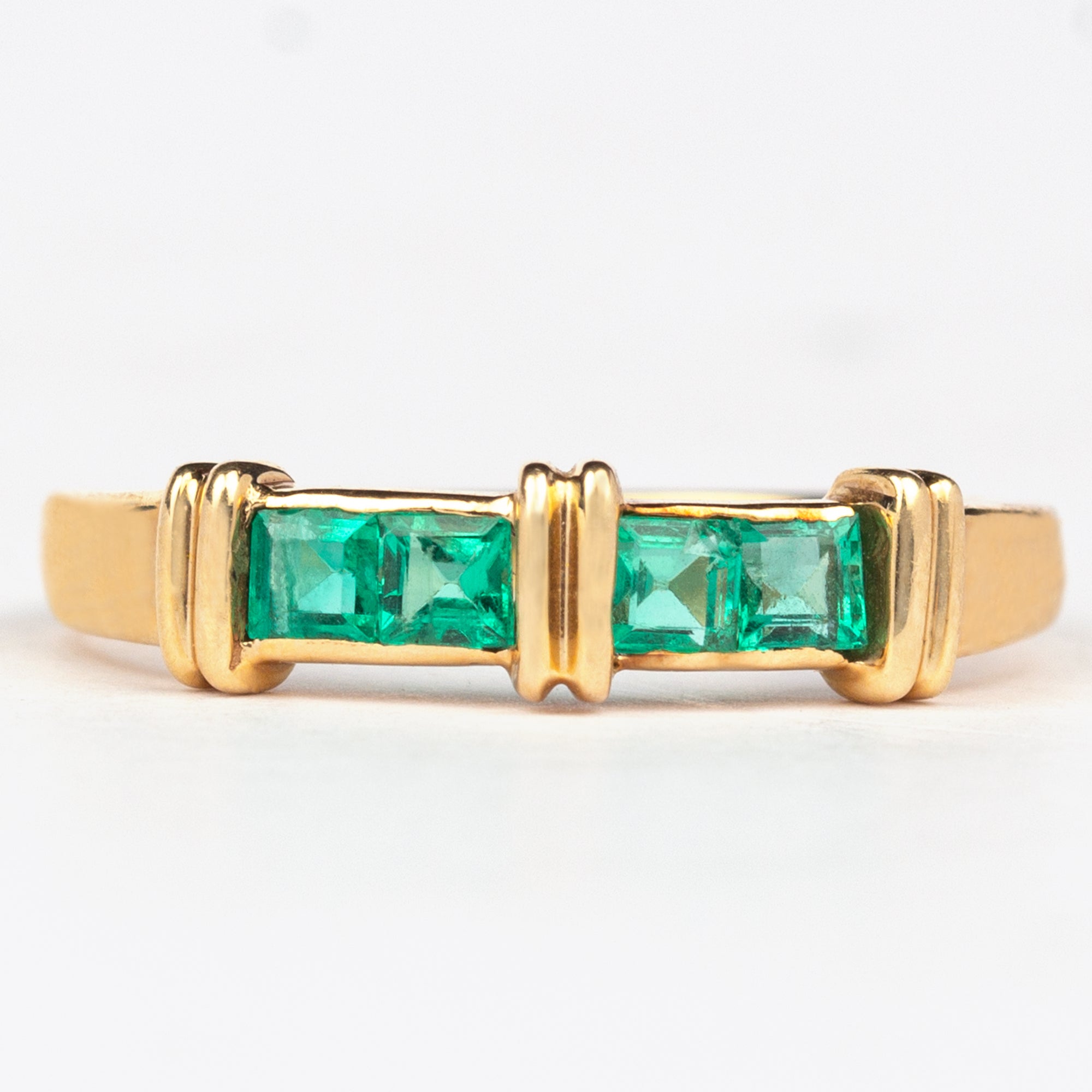 Princess Cut Emerald Band Ring in Channel Setting Emerald - ( AAA ) - Quality - Rosec Jewels