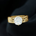 8 MM Cushion Cut Moissanite Solitaire Ring with Filigree Details Moissanite - ( D-VS1 ) - Color and Clarity - Rosec Jewels