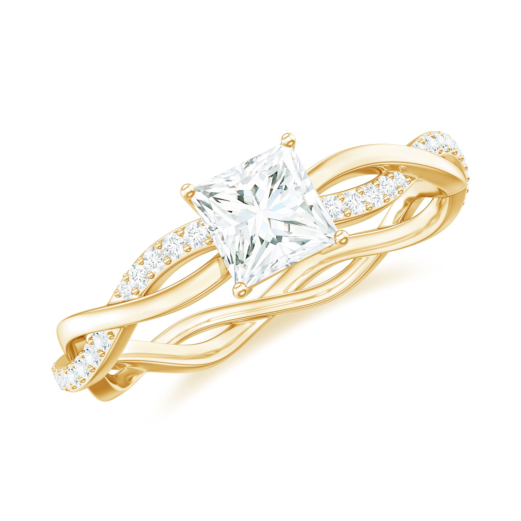 Princess Cut Moissanite Solitaire Braided Promise Ring Moissanite - ( D-VS1 ) - Color and Clarity - Rosec Jewels