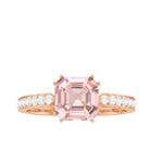 Asscher Morganite Solitaire Engagement Ring with Diamond Morganite - ( AAA ) - Quality - Rosec Jewels