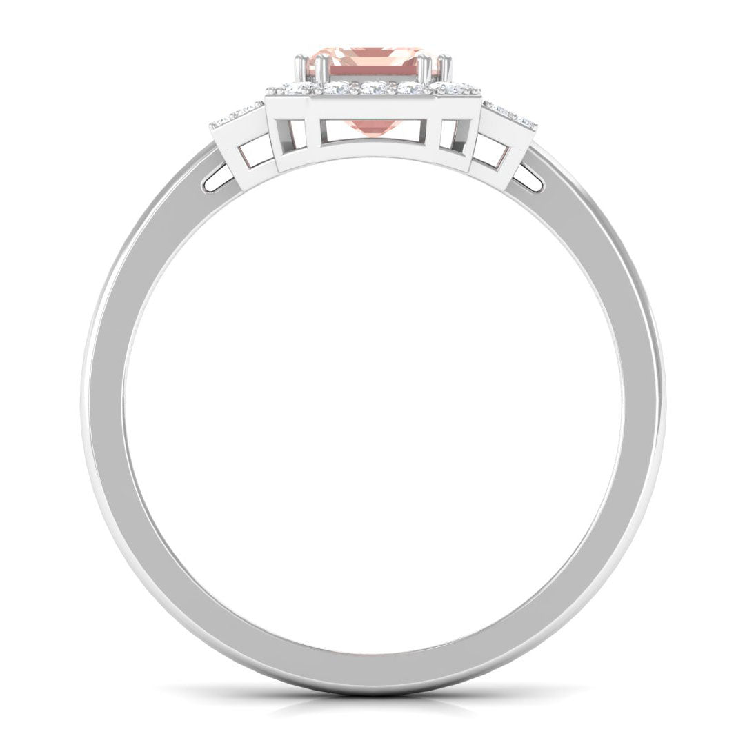 2.25 CT Emerald Cut Morganite Cocktail Engagement Ring with Diamond Morganite - ( AAA ) - Quality - Rosec Jewels